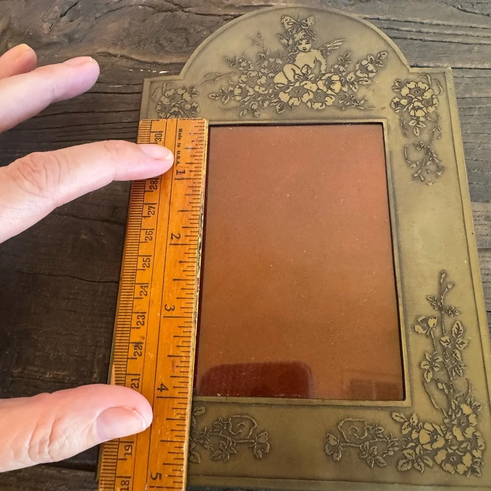 Metal Gold Toned Frame Vintage Floral And Cherub/Fairy Design Made In Greece